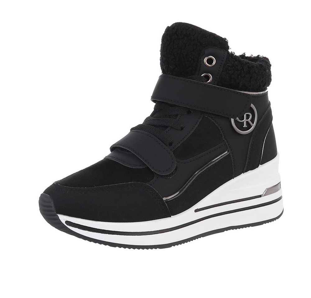 Ital-Design Damen High-Top Freizeit Sneakerboots (87118330) Keilabsatz/Wedge Sneakers High in Schwarz