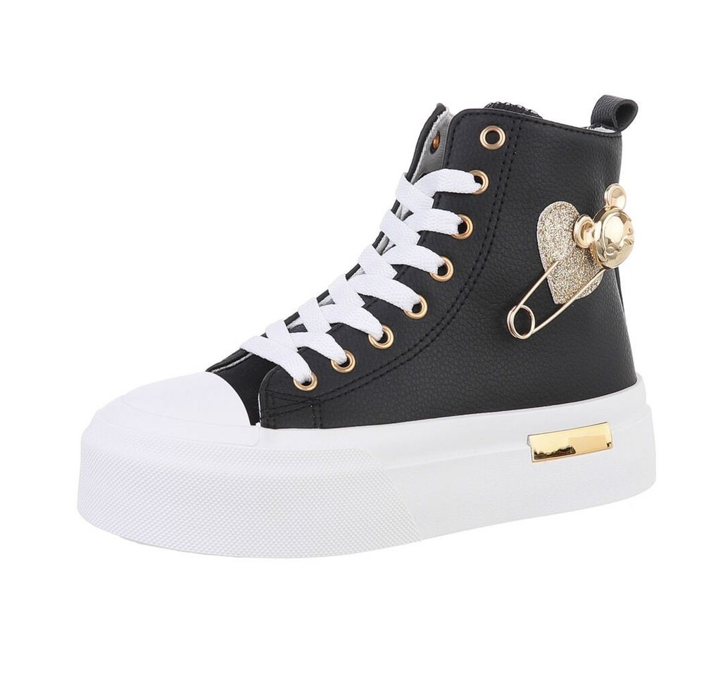 Ital-Design Damen High-Top Freizeit Sneakerboots (87214319) Flach Sneakers High in Schwarz