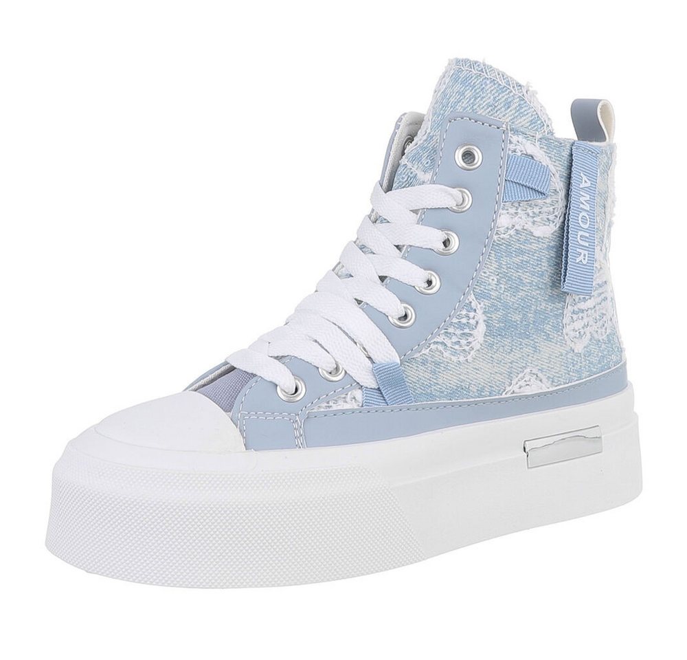 Ital-Design Damen High-Top Freizeit Sneakerboots (88460310) Keilabsatz/Wedge Sneakers High in Hellblau