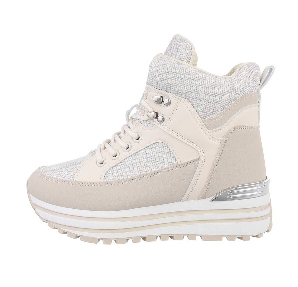 Ital-Design Damen High-Top Freizeit Sneakerboots Keilabsatz/Wedge Sneakers High in Beige