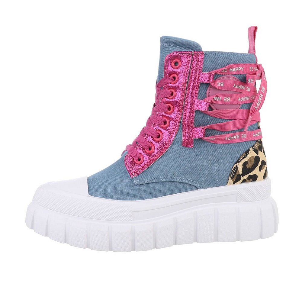 Ital-Design Damen High-Top Freizeit Sneakerboots Keilabsatz/Wedge Sneakers High in Blau