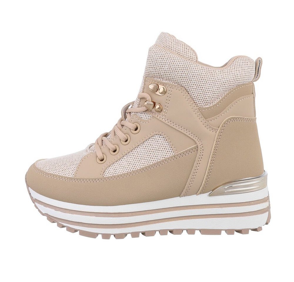 Ital-Design Damen High-Top Freizeit Sneakerboots Keilabsatz/Wedge Sneakers High in Hellbraun (braun)