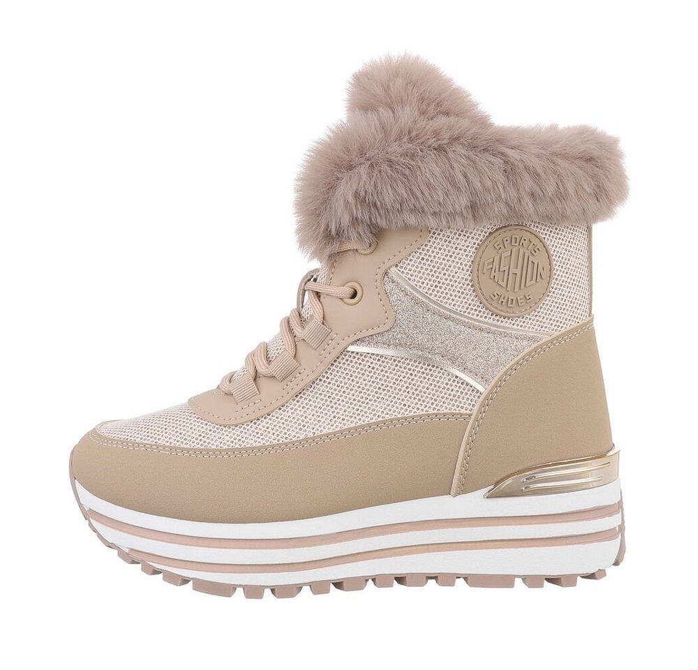 Ital-Design Damen High-Top Freizeit Sneakerboots Keilabsatz/Wedge Sneakers High in Hellbraun
