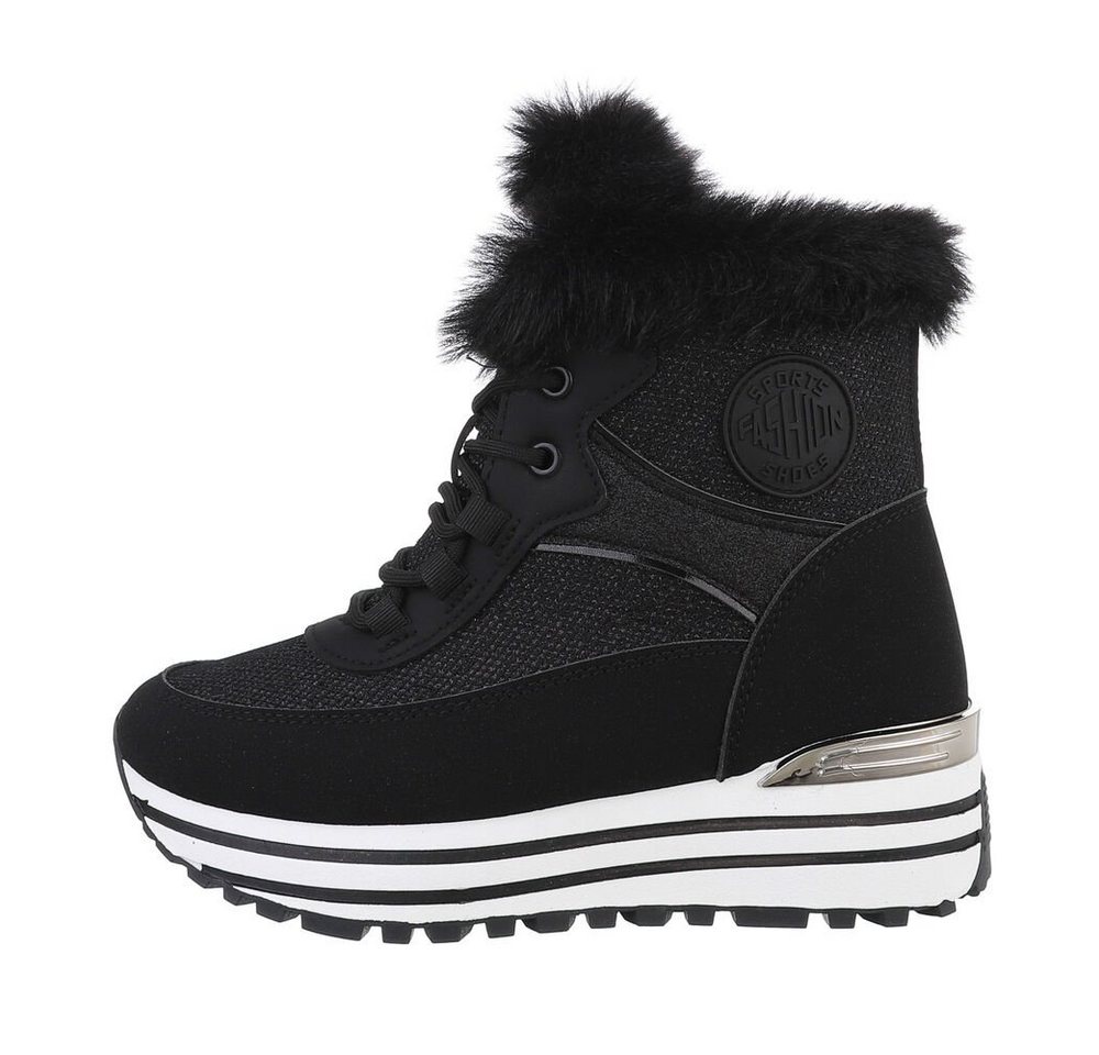 Ital-Design Damen High-Top Freizeit Sneakerboots Keilabsatz/Wedge Sneakers High in Schwarz