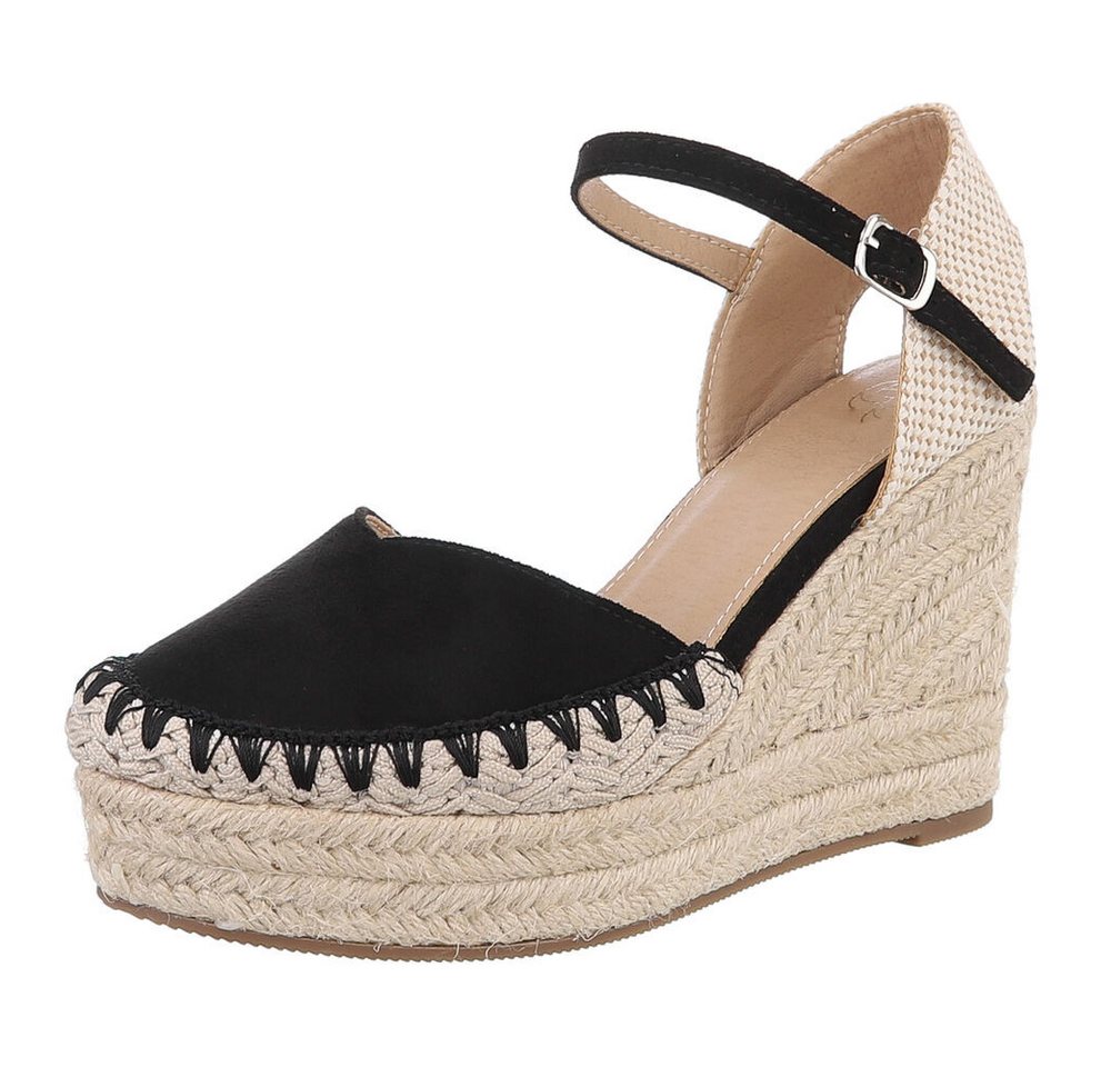 Ital-Design Damen Keilabsatz-Sandalen mit Jute-Detail Plateaupumps (89368758) Keilabsatz/Wedge Keilsandaletten in Schwarz