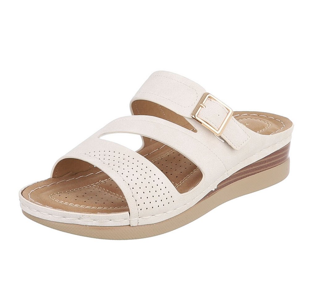 Ital-Design Damen Keilsandale mit Schnalle und Komfortfußbett Pantolette (91849238) Keilabsatz/Wedge Keilsandaletten in Creme