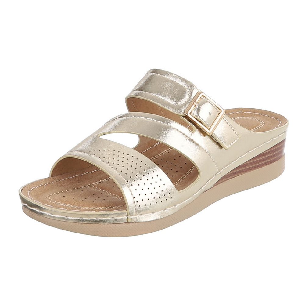 Ital-Design Damen Keilsandale mit Schnalle und Komfortfußbett Pantolette (91849245) Keilabsatz/Wedge Keilsandaletten in Gold