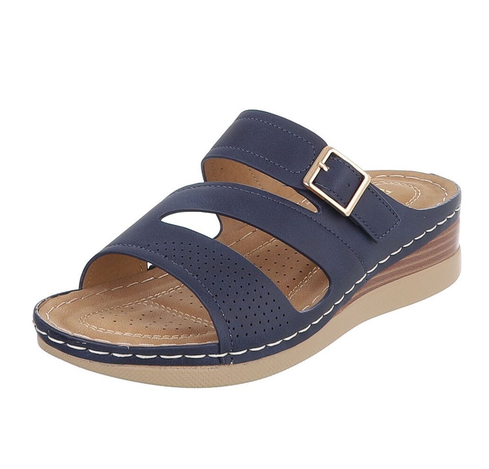 Ital-Design Damen Keilsandale mit Schnalle und Komfortfußbett Pantolette (91849253) Keilabsatz/Wedge Keilsandaletten in Dunkelblau