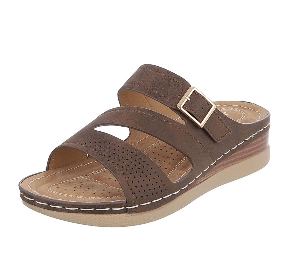 Ital-Design Damen Keilsandale mit Schnalle und Komfortfußbett Pantolette (91849259) Keilabsatz/Wedge Keilsandaletten in Braun