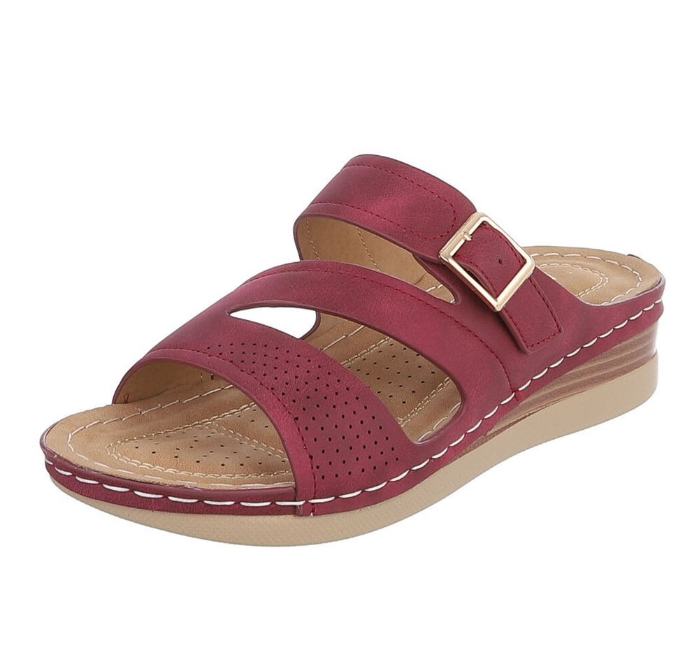 Ital-Design Damen Keilsandale mit Schnalle und Komfortfußbett Pantolette (91849267) Keilabsatz/Wedge Keilsandaletten in Weinrot