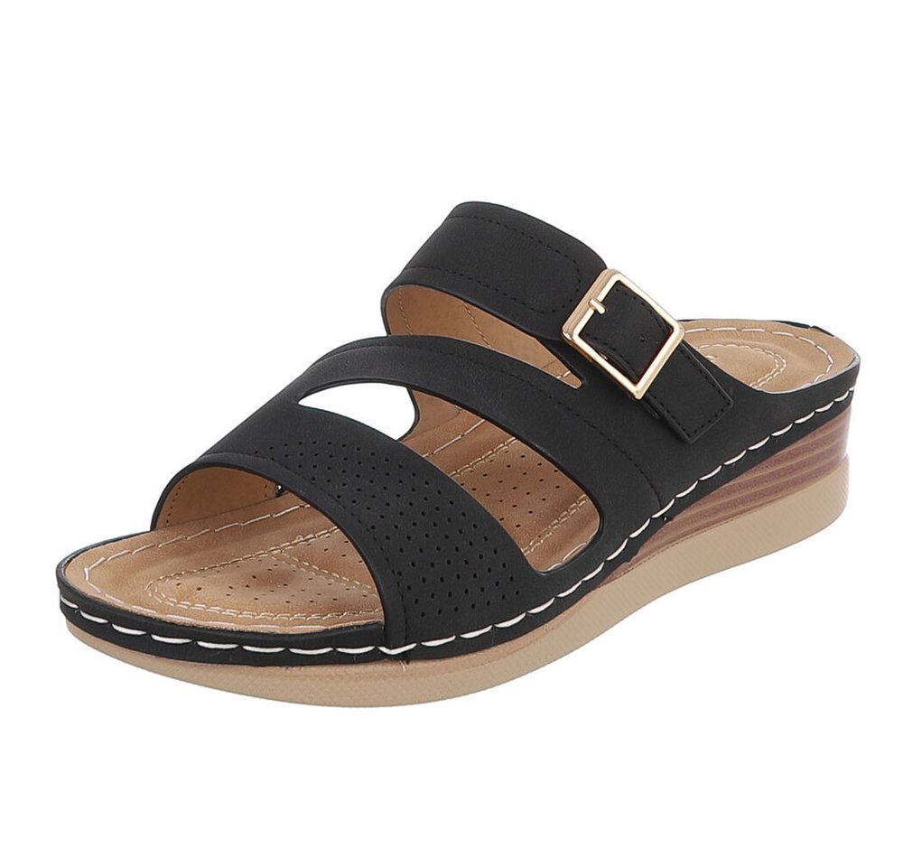 Ital-Design Damen Keilsandale mit Schnalle und Komfortfußbett Pantolette (91849270) Keilabsatz/Wedge Keilsandaletten in Schwarz
