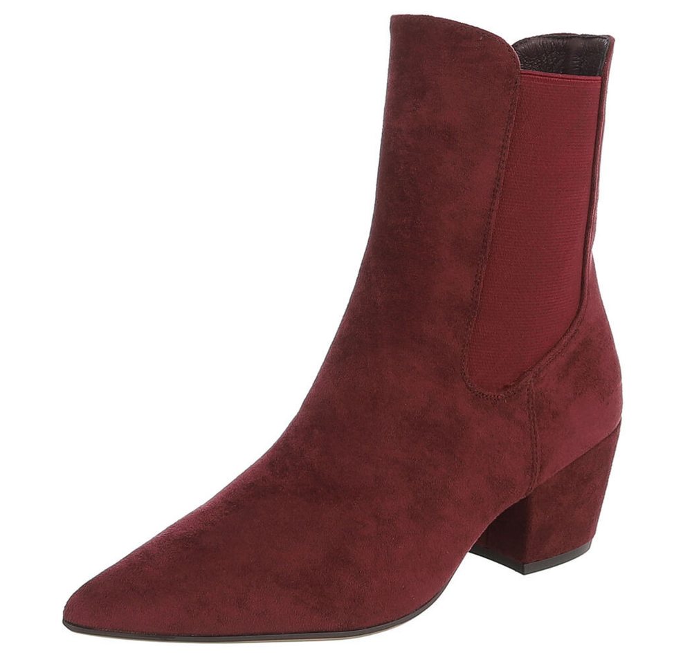 Ital-Design Damen Kniehochstiefel mit Blockabsatz, Schlupfform Chelseaboots (92078824) Blockabsatz Stiefeletten in Weinrot