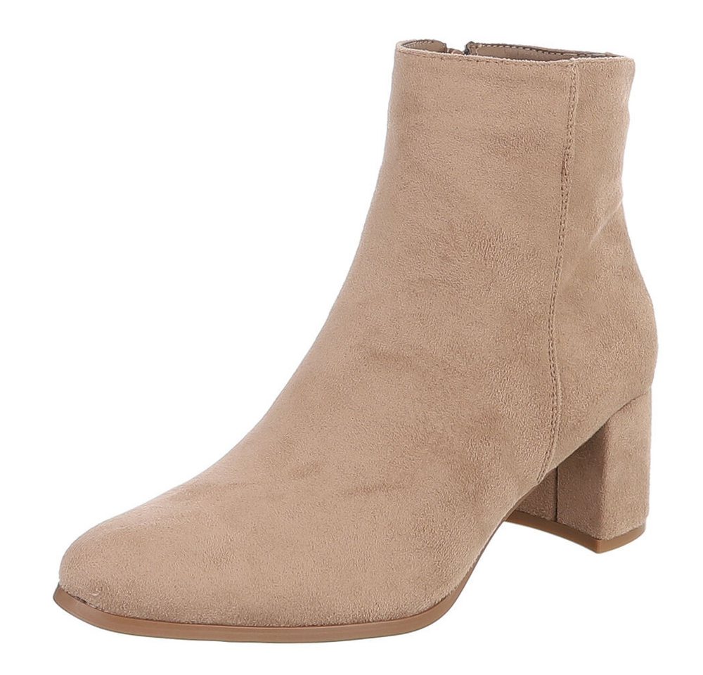 Ital-Design Damen Kniehochstiefel mit Blockabsatz, Schlupfform Stiefelette (92078813) Blockabsatz Stiefeletten in Hellbraun
