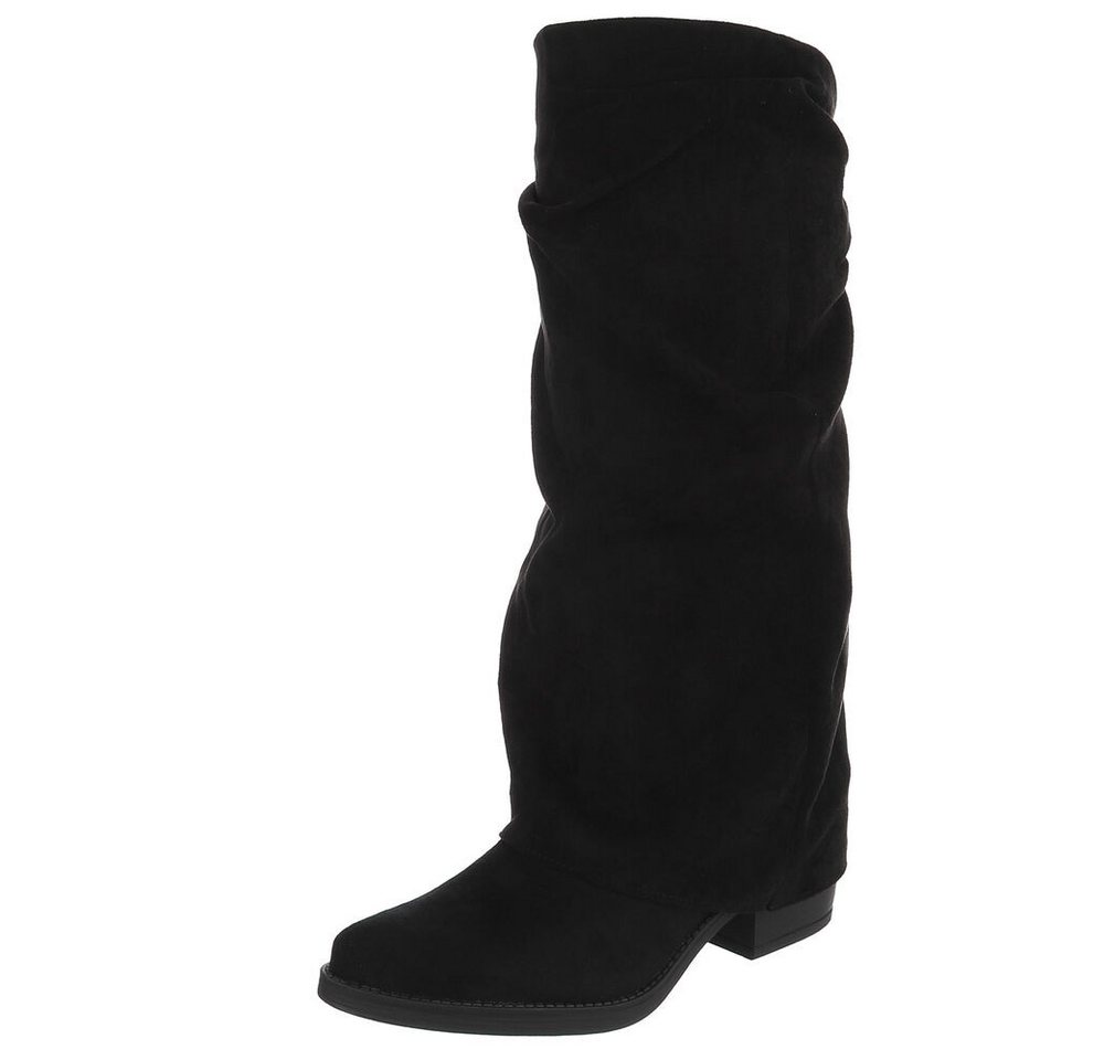 Ital-Design Damen Kniehochstiefel mit Blockabsatz, Schlupfform Westernstiefel (92078806) Blockabsatz Stiefel in Schwarz