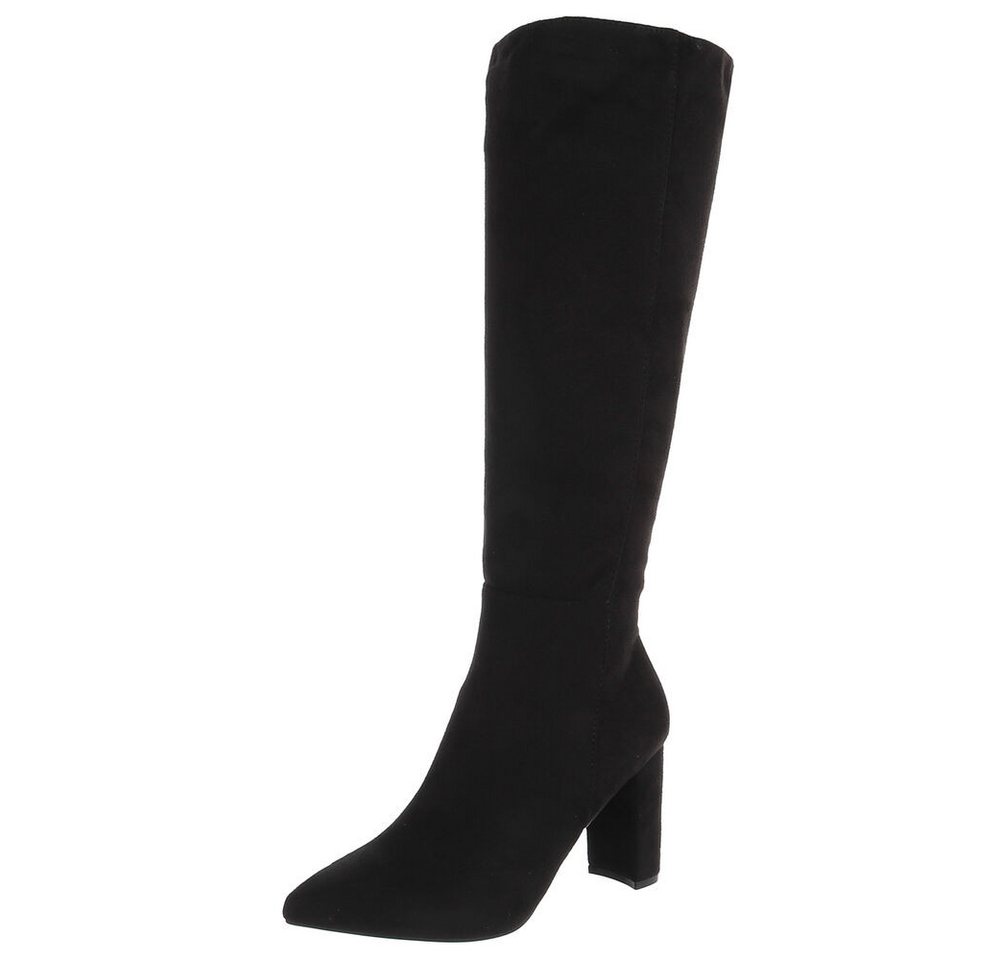 Ital-Design Damen Kniehochstiefel mit Blockabsatz und Spitze High-Heel-Stiefel (92079025) Blockabsatz Stiefel in Schwarz