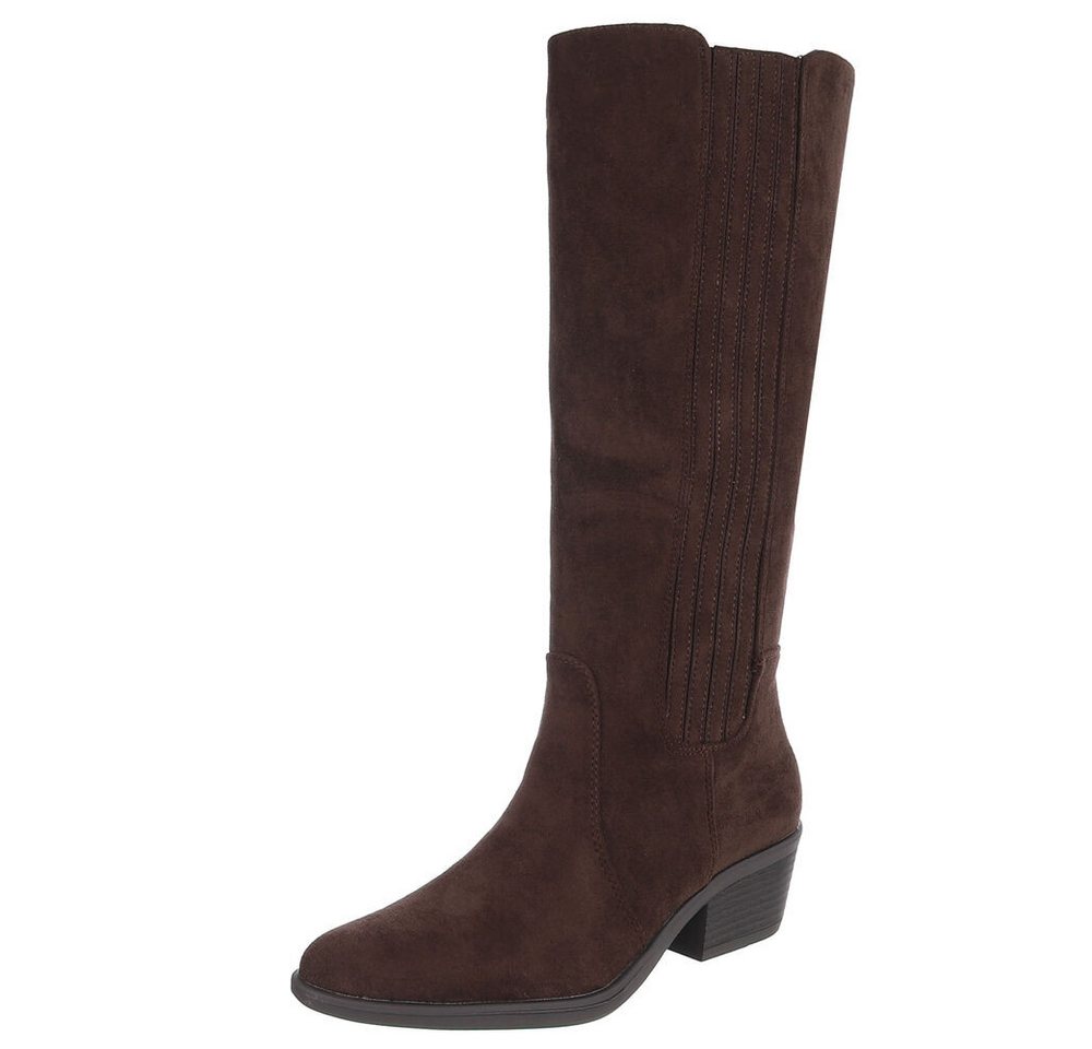 Ital-Design Damen Kniehoher Stiefel mit Blockabsatz, elegant Stiefel (92002441) Blockabsatz Stiefel in Braun