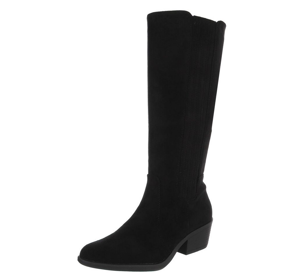 Ital-Design Damen Kniehoher Stiefel mit Blockabsatz, elegant Stiefel (92002449) Blockabsatz Stiefel in Schwarz