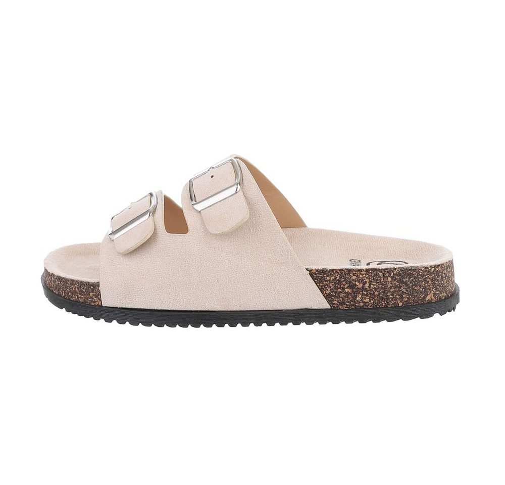 Ital-Design Damen Komfort Sandale mit Schnallen für Freizeit und Alltag Pantolette (79389761) Flach Pantoletten in Beige