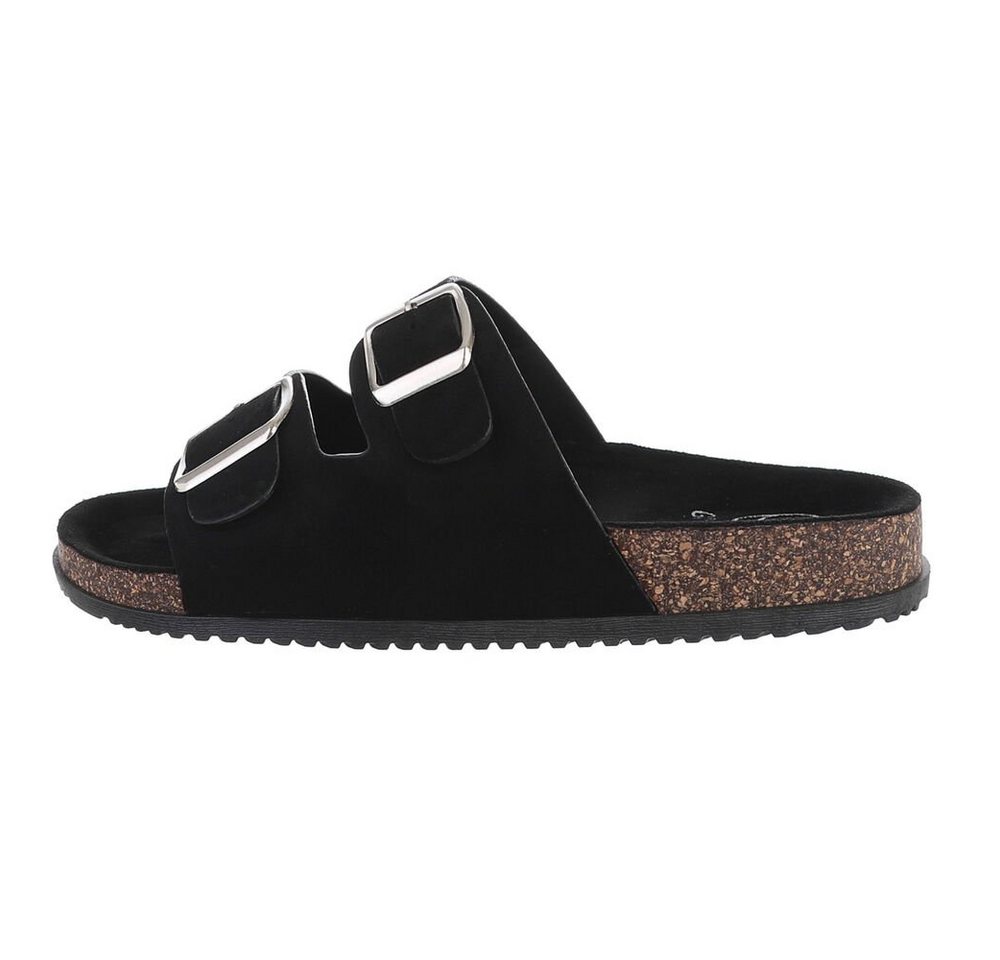 Ital-Design Damen Komfort Sandale mit Schnallen für Freizeit und Alltag Pantolette (79389767) Flach Pantoletten in Schwarz