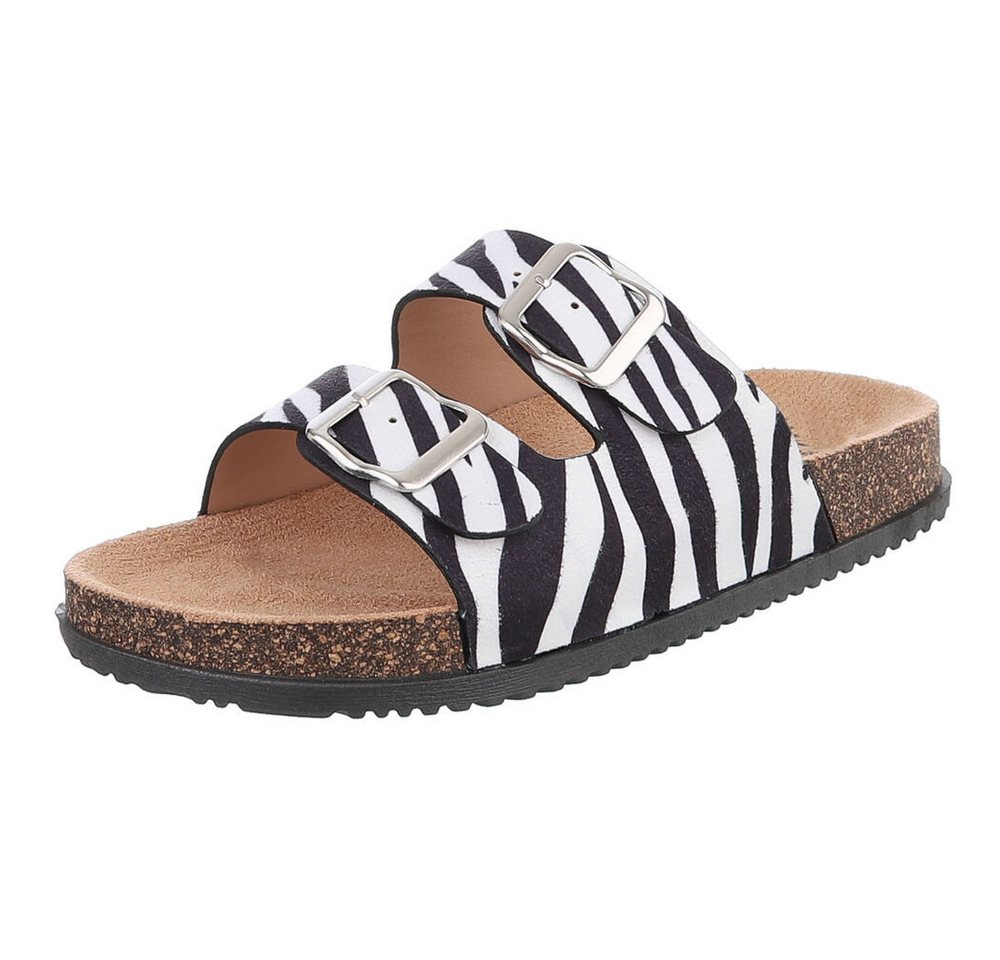 Ital-Design Damen Komfort Sandale mit Schnallen für Freizeit und Alltag Pantolette (91117257) Flach Pantoletten in Weiß