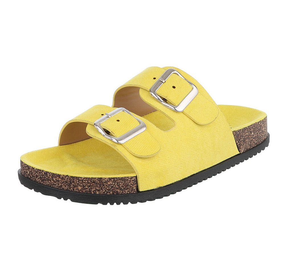 Ital-Design Damen Komfort Sandale mit Schnallen für Freizeit und Alltag Pantolette (91117265) Flach Pantoletten in Gelb