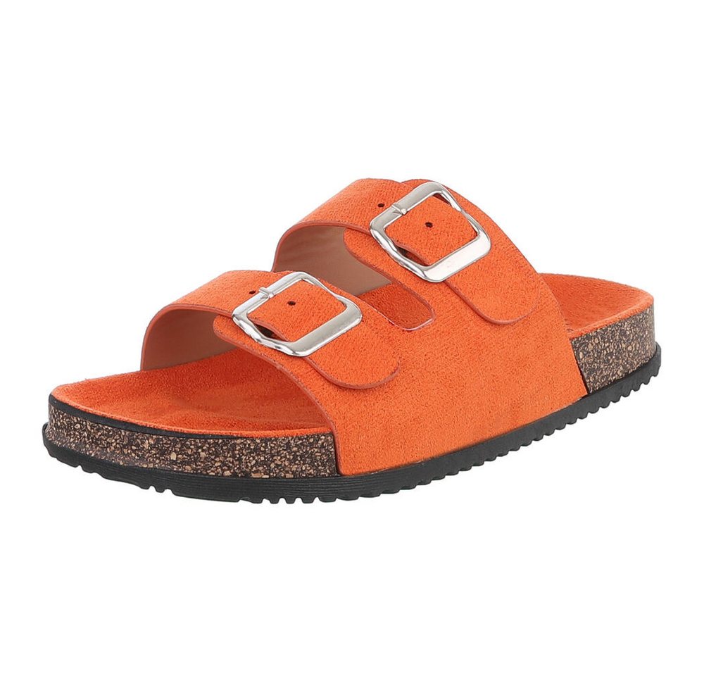 Ital-Design Damen Komfort Sandale mit Schnallen für Freizeit und Alltag Pantolette (91117272) Flach Pantoletten in Orange