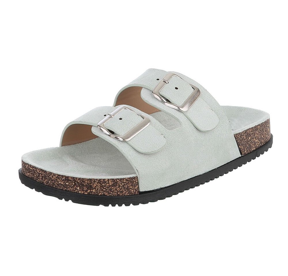 Ital-Design Damen Komfort Sandale mit Schnallen für Freizeit und Alltag Pantolette (91117276) Flach Pantoletten in Hellgrün