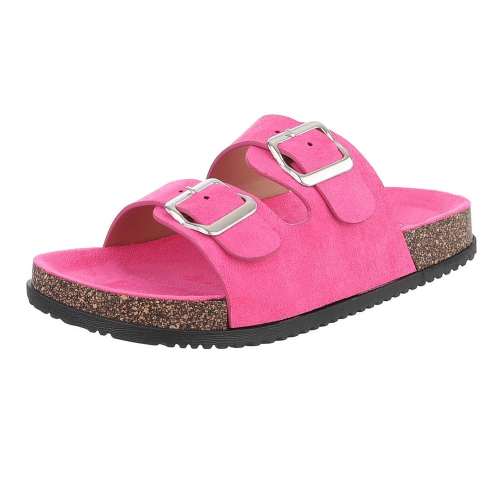 Ital-Design Damen Komfort Sandale mit Schnallen für Freizeit und Alltag Pantolette (91117285) Flach Pantoletten in Pink