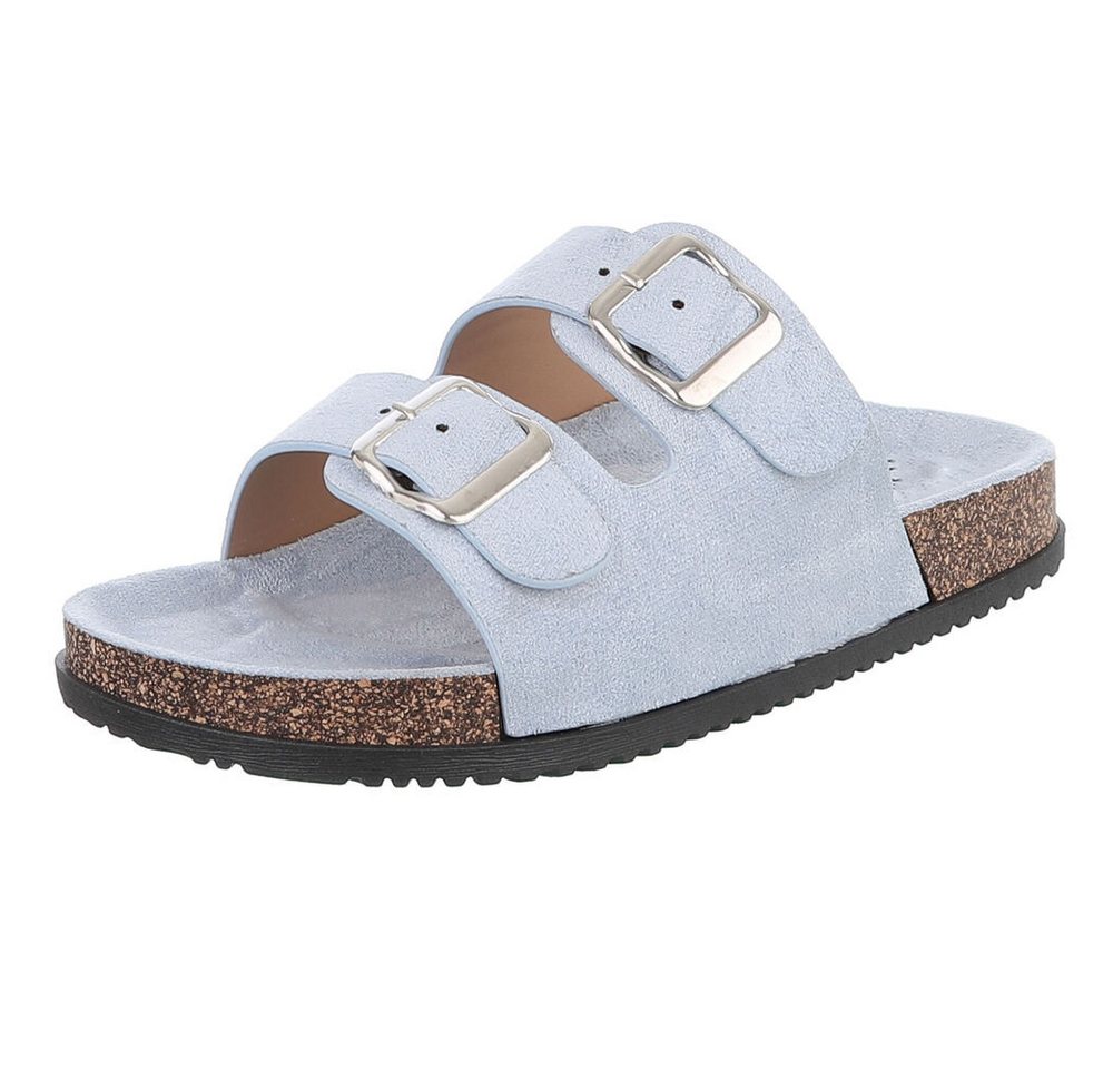 Ital-Design Damen Komfort Sandale mit Schnallen für Freizeit und Alltag Pantolette (91117304) Flach Pantoletten in Hellblau