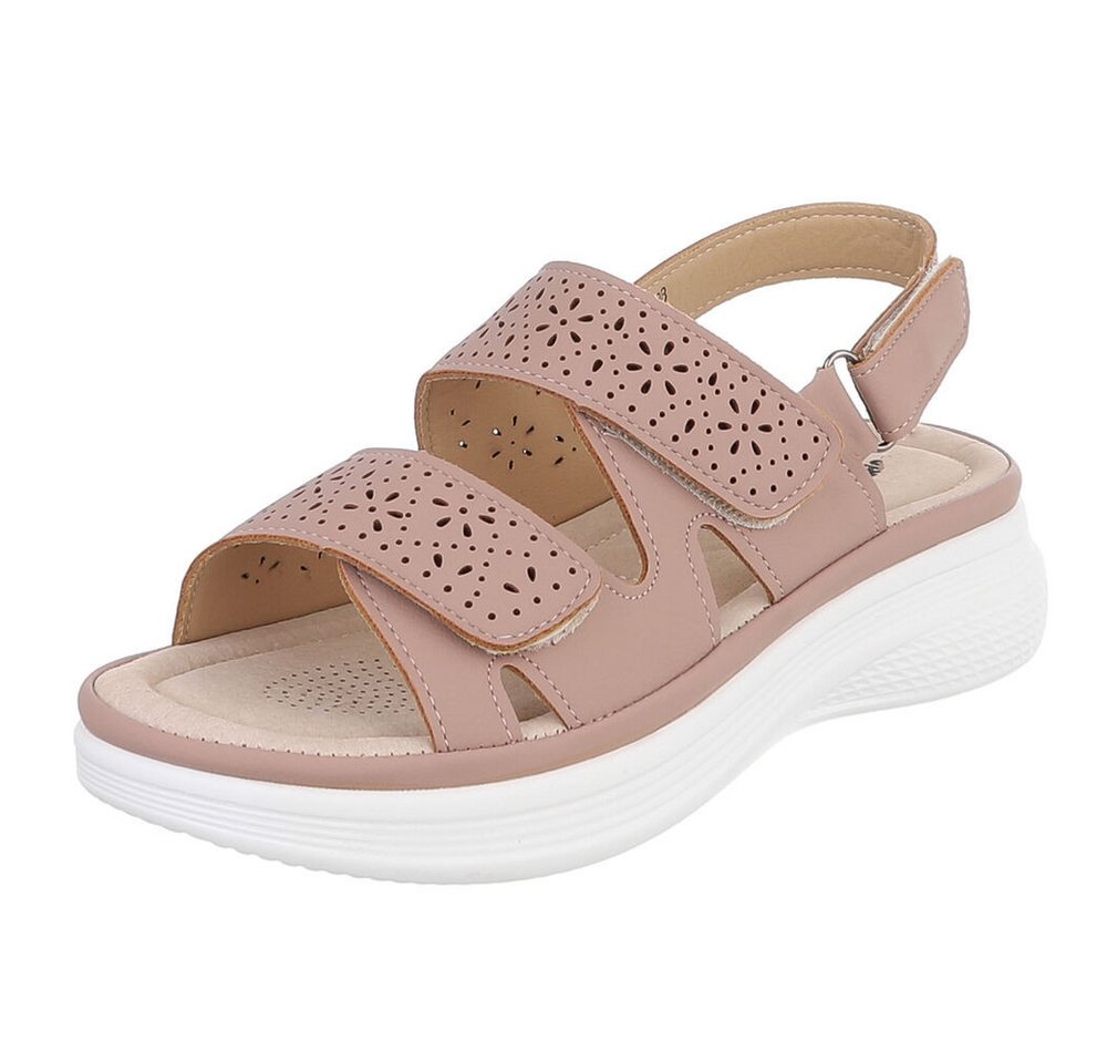 Ital-Design Damen Komfortsandale mit Klettverschluss und Profilsohle Plateausandaletten (91849401) Keilabsatz/Wedge Keilsandaletten in Altrosa