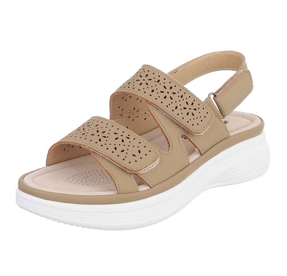 Ital-Design Damen Komfortsandale mit Klettverschluss und Profilsohle Plateausandaletten (91849410) Keilabsatz/Wedge Keilsandaletten in Hellbraun