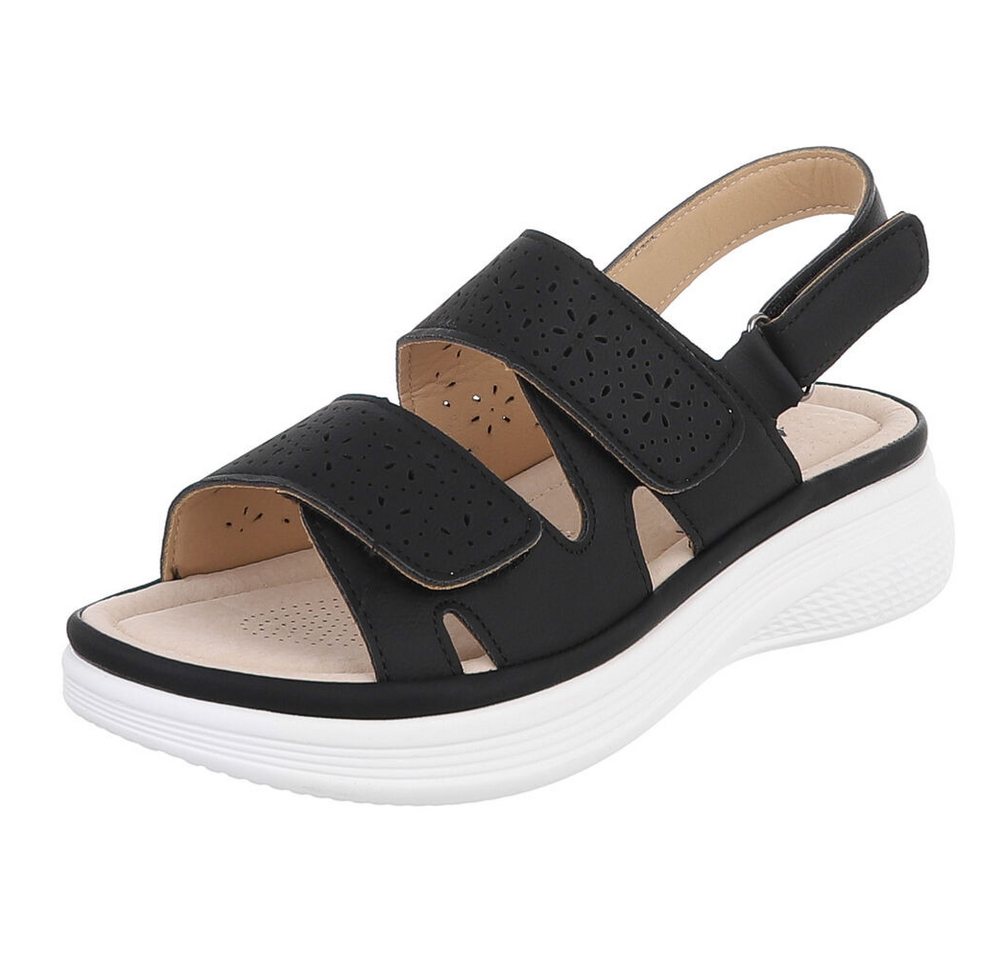 Ital-Design Damen Komfortsandale mit Klettverschluss und Profilsohle Plateausandaletten (91849424) Keilabsatz/Wedge Keilsandaletten in Schwarz