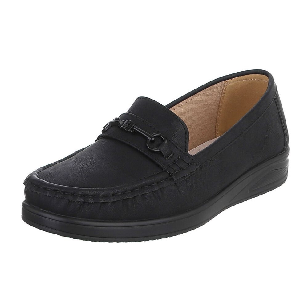 Ital-Design Damen Loafer Mokassin Slip-On mit Zierdetail Slipper (91849572) Flach Mokassins in Schwarz