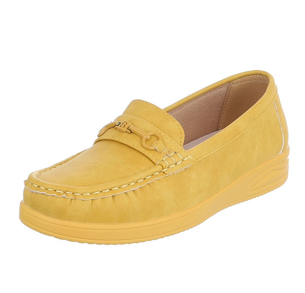 Ital-Design Damen Loafer Mokassin Slip-On mit Zierdetail Slipper (91849543) Flach Mokassins in Gelb