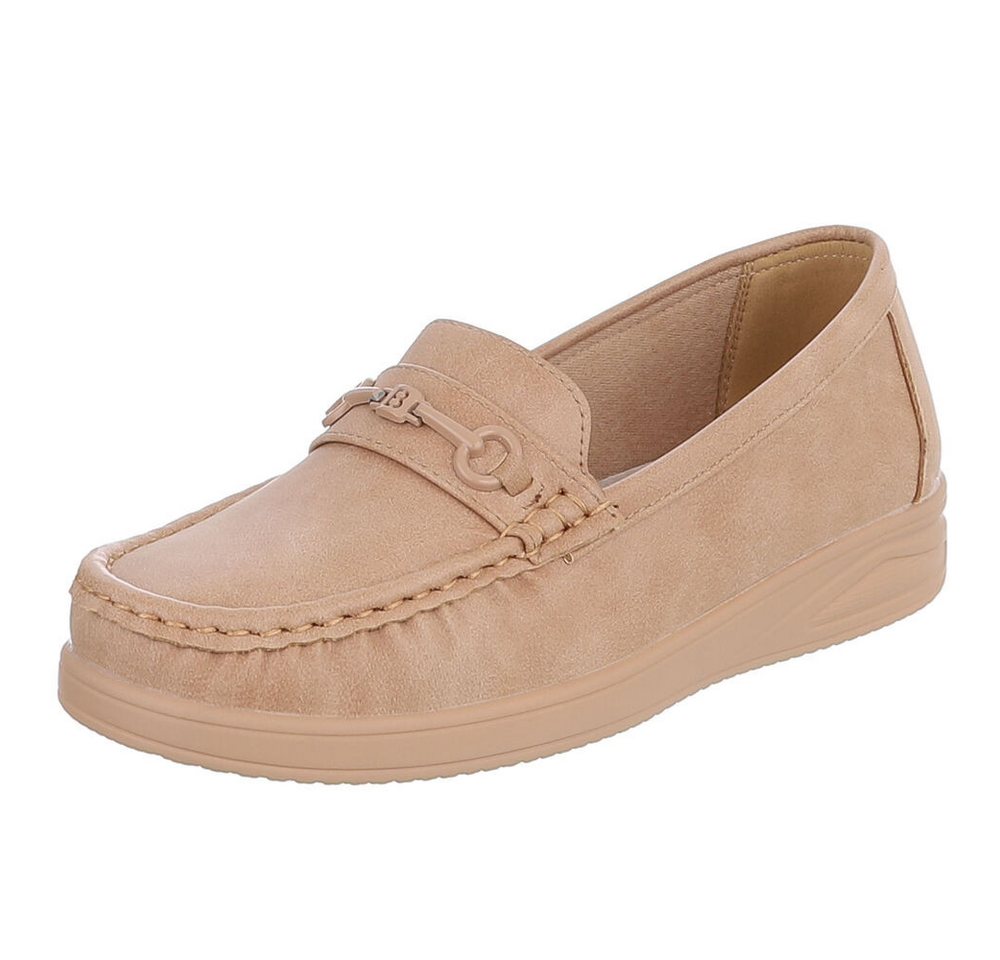 Ital-Design Damen Loafer Mokassin Slip-On mit Zierdetail Slipper (91849554) Flach Mokassins in Hellbraun