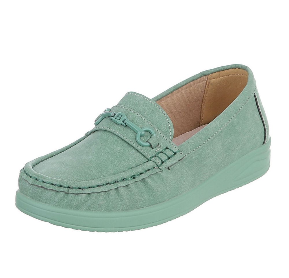 Ital-Design Damen Loafer Mokassin Slip-On mit Zierdetail Slipper (91849559) Flach Mokassins in Hellgrün