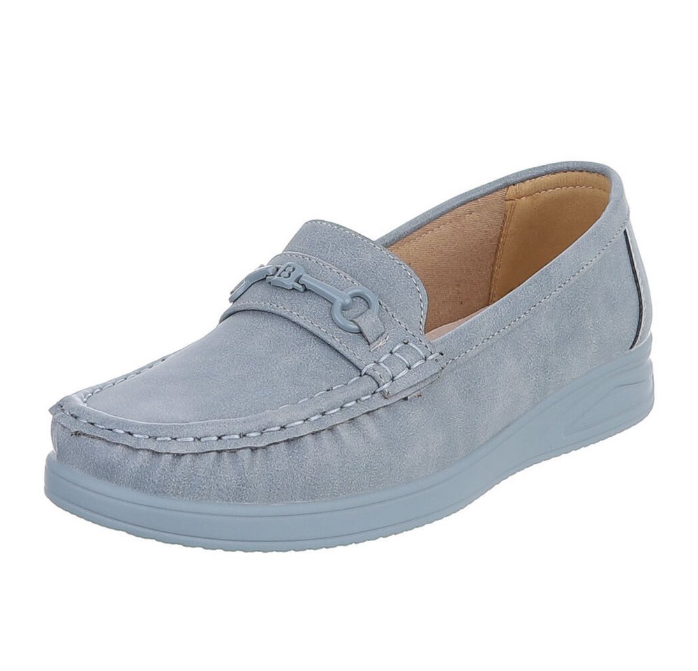 Ital-Design Damen Loafer Mokassin Slip-On mit Zierdetail Slipper (91849565) Flach Mokassins in Hellblau