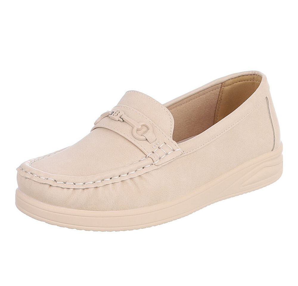 Ital-Design Damen Loafer Mokassin Slip-On mit Zierdetail Slipper (91849575) Flach Mokassins in Beige