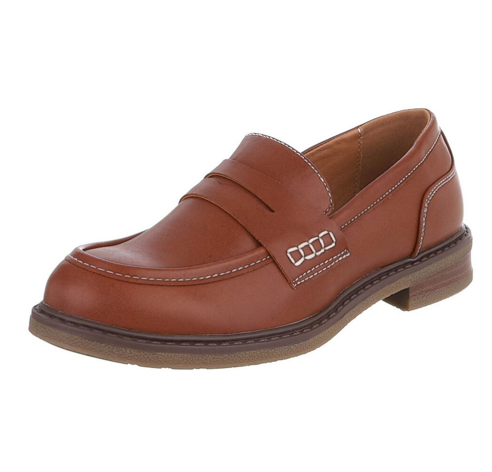 Ital-Design Damen Loafer Pennyloafer mit Blockabsatz Slipper (91742624) Blockabsatz Mokassins in Camel