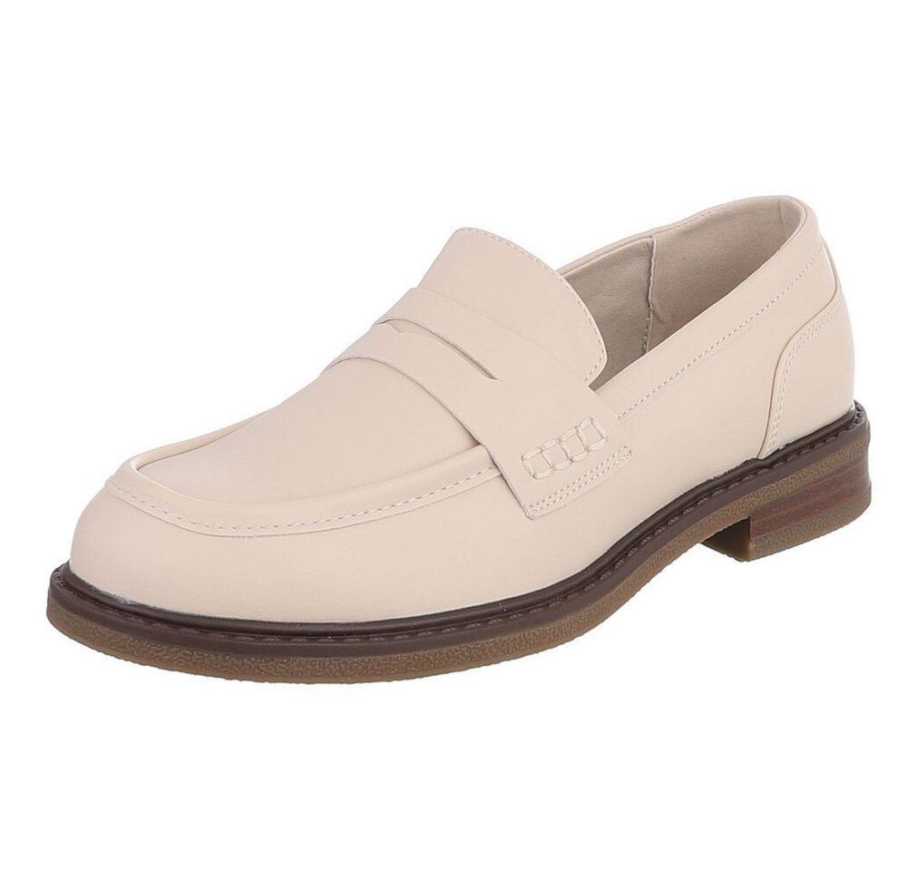 Ital-Design Damen Loafer Pennyloafer mit Blockabsatz Slipper (91742631) Blockabsatz Mokassins in Beige