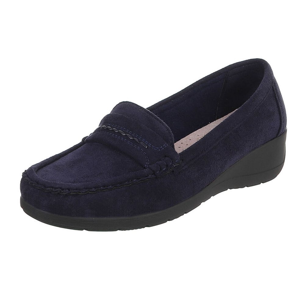 Ital-Design Damen Loafer Slip-On mit Keilsohle in Veloursoptik Slipper (91849427) Keilabsatz/Wedge Mokassins in Dunkelblau