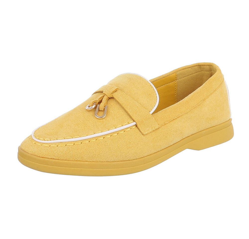 Ital-Design Damen Loafers mit komfortablem Design und eleganten Details Slipper (91116768) Blockabsatz Mokassins in Gelb