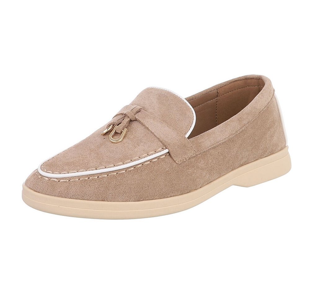 Ital-Design Damen Loafers mit komfortablem Design und eleganten Details Slipper (91116782) Blockabsatz Mokassins in Hellbraun