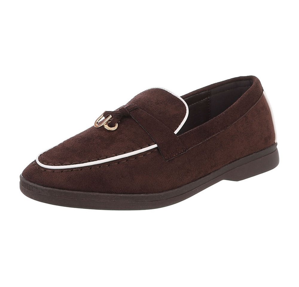Ital-Design Damen Loafers mit komfortablem Design und eleganten Details Slipper (91116790) Blockabsatz Mokassins in Braun