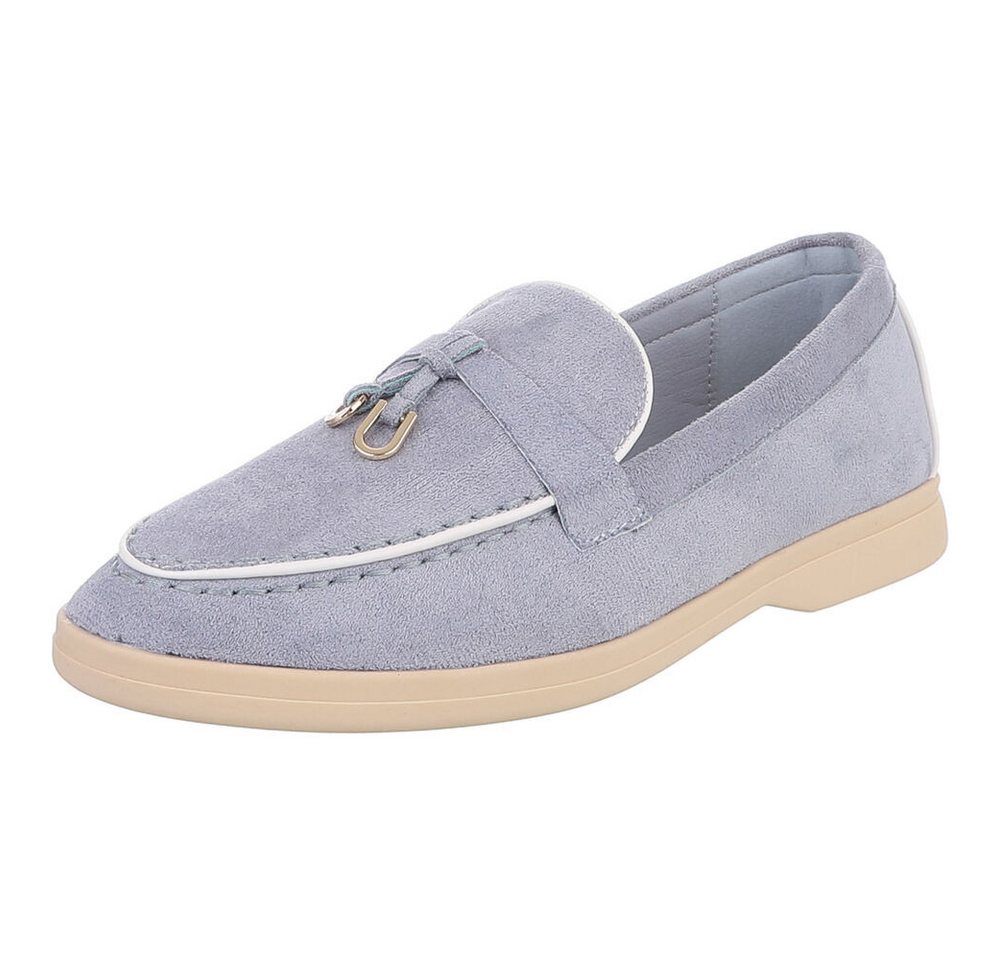 Ital-Design Damen Loafers mit komfortablem Design und eleganten Details Slipper (91116795) Blockabsatz Mokassins in Hellblau