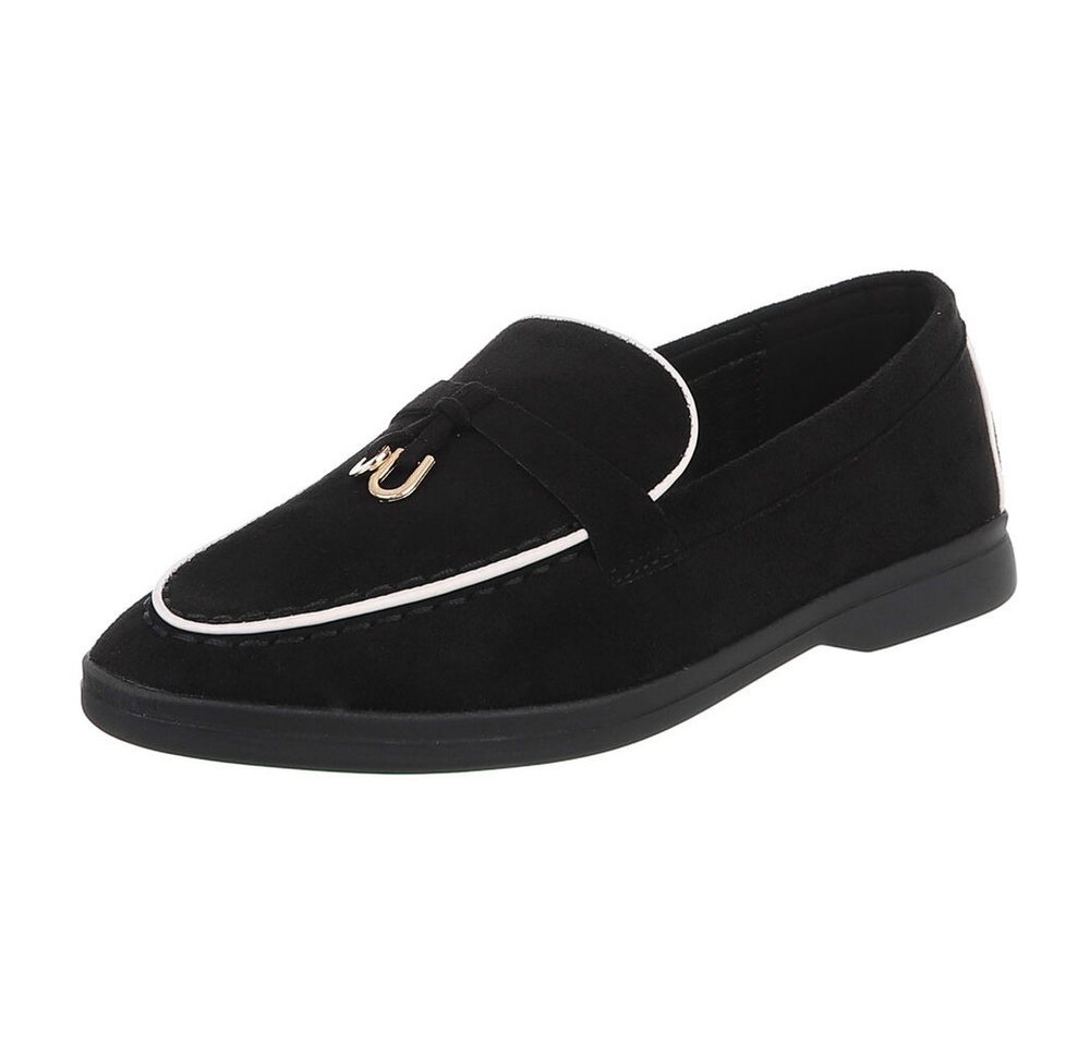 Ital-Design Damen Loafers mit komfortablem Design und eleganten Details Slipper (91116802) Blockabsatz Mokassins in Schwarz