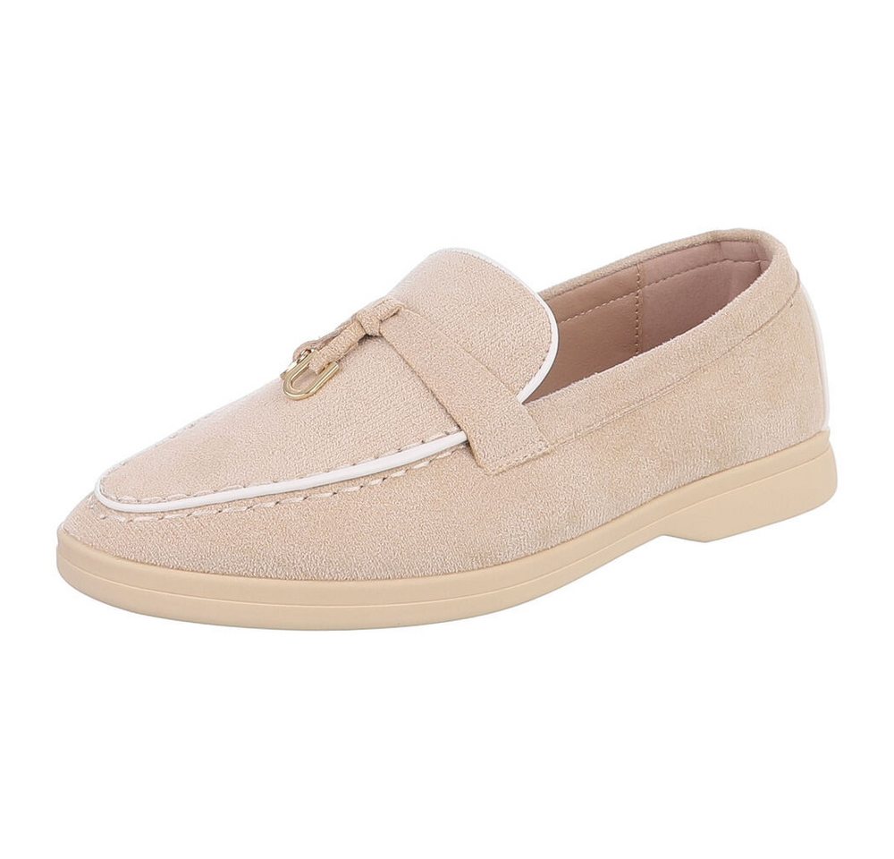 Ital-Design Damen Loafers mit komfortablem Design und eleganten Details Slipper (91116808) Blockabsatz Mokassins in Beige
