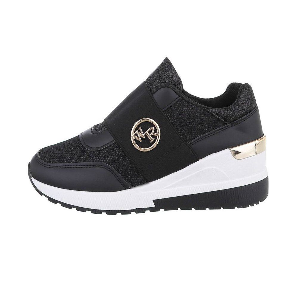 Ital-Design Damen Low-Top Freizeit Sneaker (84463338) Keilabsatz/Wedge Sneakers Low in Schwarz