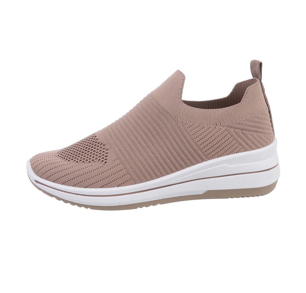 Ital-Design Damen Low-Top Freizeit Sneaker (85960385) Keilabsatz/Wedge Sneakers Low in Hellbraun