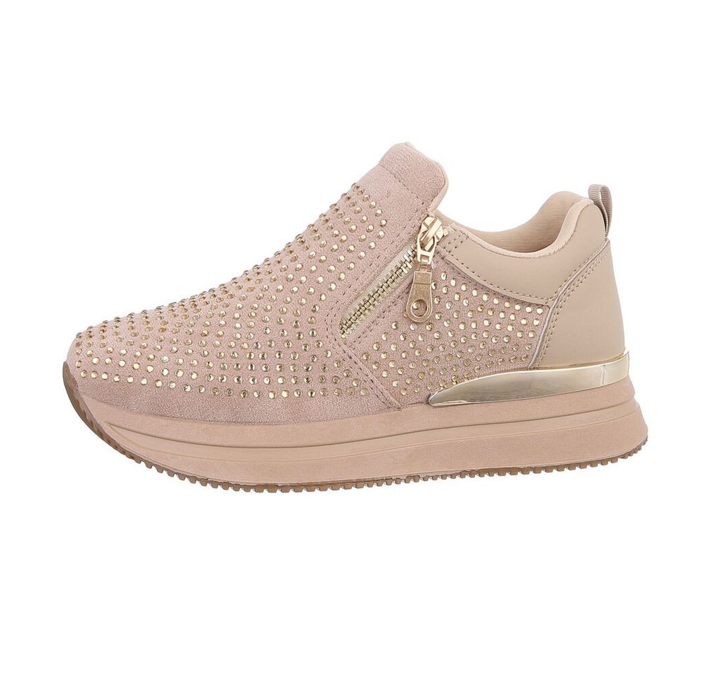 Ital-Design Damen Low-Top Freizeit Sneaker (86016684) Keilabsatz/Wedge Sneakers Low in Hellbraun